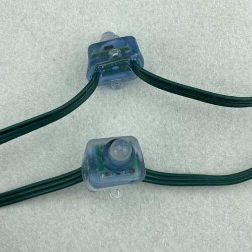 Resistor voltage drop/DC12V/100pcs/strand/square type/ RGB addressable 12mm WS2811 led pixel node,18AWG all GREEN wire,IP68