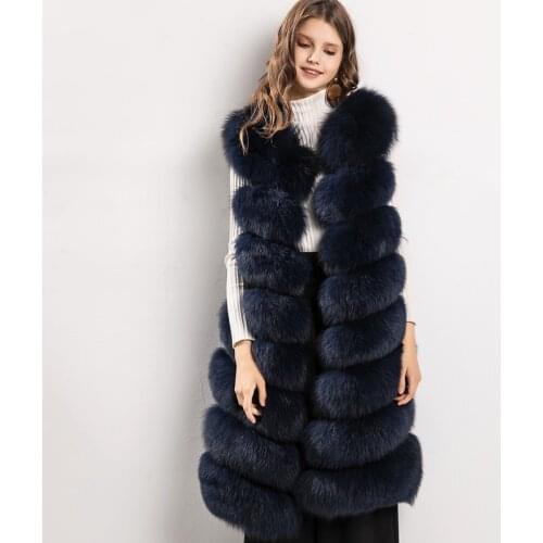 Rf0042b Womens Real Fur Vest Long Style Natural Fox Fur Waistcoat Striped