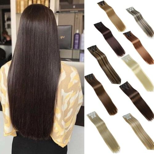 DIANQI synthetic naturalblack hair 16 clips on hair extension long straight hair fake hair clip on hair extension