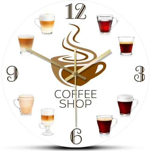 Types of Espressos Cup Coffee Shop Kitchen Wall Clock Coffee Wall Sign for Bars Restaurants Cafes Pubs Coffee Lover Home Decor