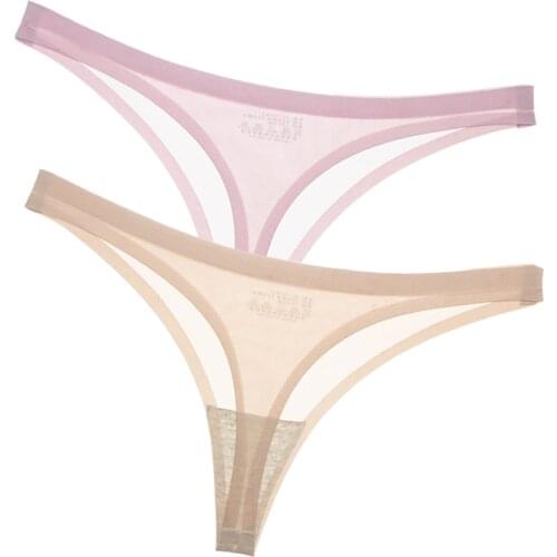 2Pcs/lot Seamless Thongs Sexy Women Panties Nylon Underwear Ladies G String Invisible Briefs Comfort Cotton Crotch Lingerie M L