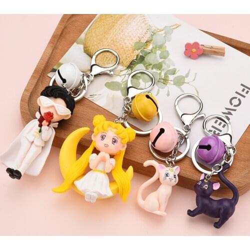 Creative Resin Beautiful Girl Key Chain Cartoon Rabbit Doll Key Ring Cute Moon Night Rabbit Couple Bag Pendant Keyfob