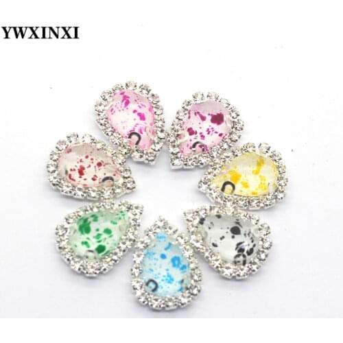YWXINXI 10Pcs new 20 x 14MM water drop with hole flat bottom rhinestone buttons, DIY hand-sewn garments to embellish home decora