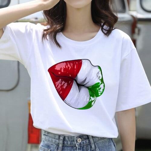 2020 New Womens T-shirt red lips love printed T-shirt basic O-neck short-sleeved ladies white T-shirt graphic girl T-shirt