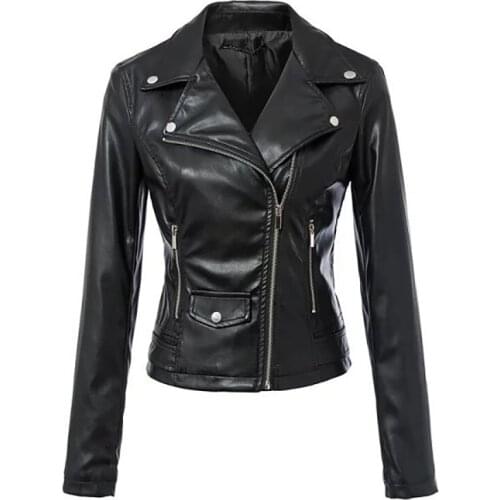 High quality Gothic leather PU Jacket slim fit Jacket for women spring autumn zipper Black faux leather jacket Coat S-XL