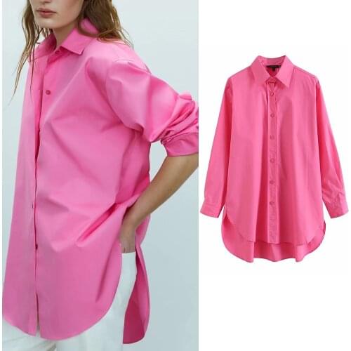FELIN Za 2021 Office Lady Overszied Shirts Women Long Sleeve Chic Pink Side Split Casual Blouses Chic Elegant Mujer Tops