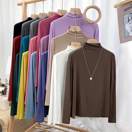 2020 Autumn Women Candy Colors T-shirt Oversize Casual Loose Slim Turtleneck Tops Half Sleeves Basic Tees Plus Size M-7XL 8XL