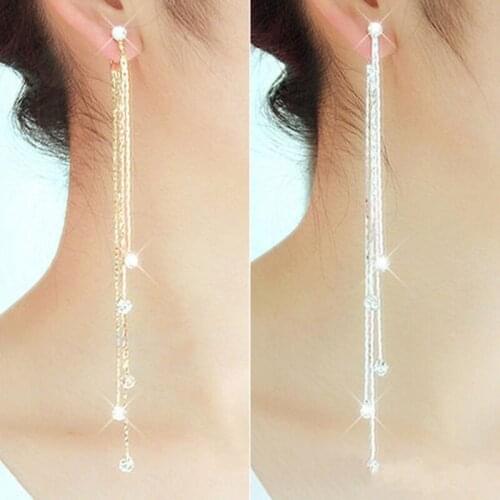 Women Dangle Earrings Shiny Linear Eardrop Earrings Long Tassels Diamante Rhinestone Dangle Gift Party