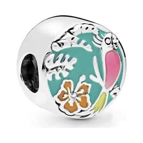 Fit Original Pandora Charms Bracelet Women Color Enamel Leaf Flower Cute Bird Parrot Beads for Jewelry Making DIY Pulsera Bangle