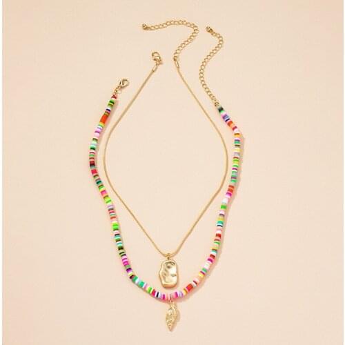 Ins Gold Chain Handmade Colorful Beads Seashell Shell Summer Beach Choker Necklaces Trendy Korean Fashion Women Party Jewelry