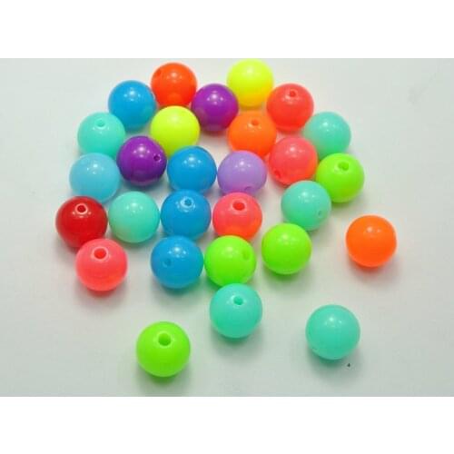 100 Mixed Neon Color Acrylic Round Beads 12mm Smooth Ball
