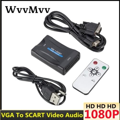 1080P VGA to Scart Converter Adapter Video Audio Signal Converter High Quality For DVD Box TV With Remote Control