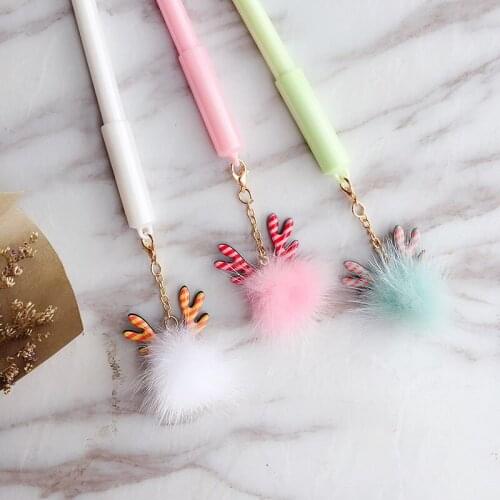 40PCS Christmas Elk Small Diao Mao Qiu Pendant Pen Students Cute Novelty Stationery Creative Gel Pen Kawaii School Supplies