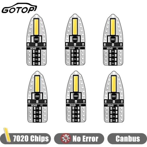 6pcs T10 194 168 W5W Led Bulb 2SMD 7020 Chips Led Parking Bulb Canbus No Error Interior Light Auto Wedge Clearance Lamp 6000K