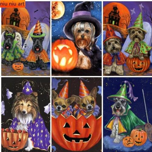 5D DIY Halloween Diamond Painting Animal Mosaic Festive Pumpkin Diamond Embroidery Cat and Dog Cross Stitch Handmade Home Decor
