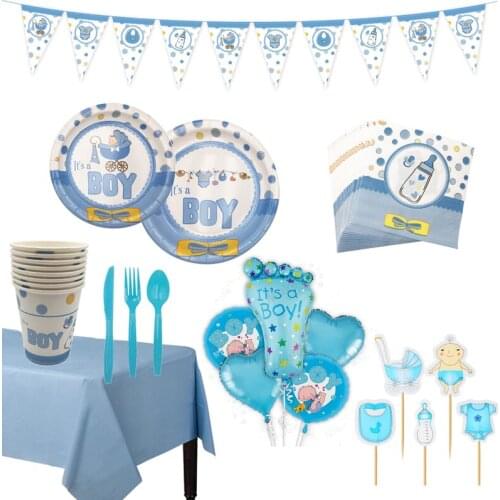 Baby Shower Theme Party Disposable tableware Paper Plate Cup Napkin Banner Its a boy girl Birthday Party decoration supplies