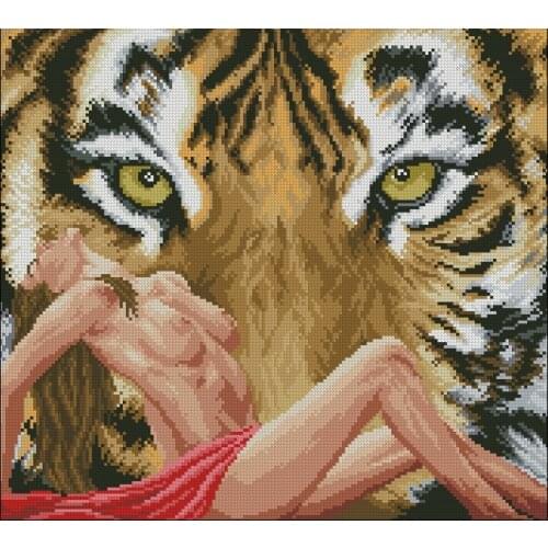 FREE delivery hot selling Top Quality counted cross stitch kit tiger and woman lady, beast and beauty
