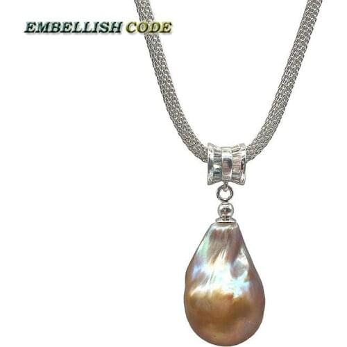 Purple golden color zircon wheel cylinder 18'' to 20'' baroque pandent necklace flame ball pearls adjust snake chain 925 silver