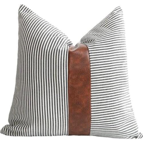 Farmhouse Decorative Throw Pillow Covers for Couch Sofa Stripe Faux Leather Accent Pillow Cover Modern Decor Pillow Case