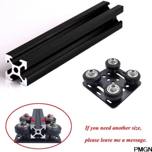 1PC BLACK 2020 V-slot Anodized Aluminum Profile Extrusion 100mm-800mm Linear Rail+1PC V gantry plat set slide plate Pulley