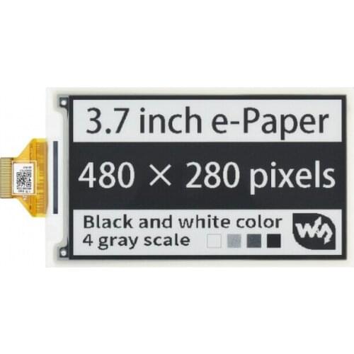 Waveshare 3.7inch e-Paper e-Ink Raw Display, 480*280, Black / White, 4 Grey Scales, SPI, Without PCB
