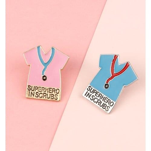 Pink Blue Superhero Doctors Nurses Clothing Enamel Pins Medical Stethoscope Uniform Lapel Brooches Save Life Angel Jewelry Gifts