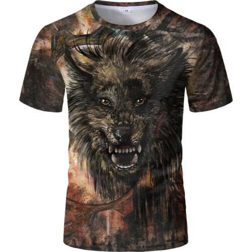 Europe and America Men Short Sleeve Summer Tops Male Fashion T-shirt Male 2021 Hot Newest Wolf 3D Print Cool Funny T-Shirt Tops