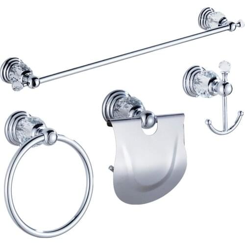 AUSWIND Chrome Silver Crystal Towel Bar Towel Hook Towel Ring Toilet Paper Holder Brass Bathroom Accessories Sets Wall Mounted