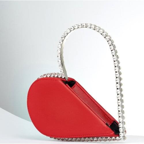 Diamond Red Evening Clutch Bags Women Designer Chic Rhinestone Heart Shaped Handbag And Purse Ladies FashionWedding Party Clutch