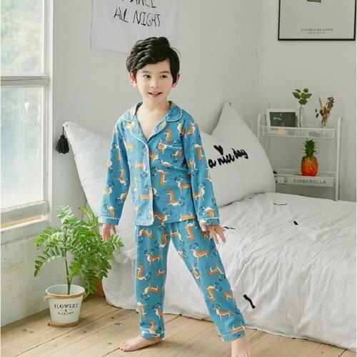 Cotton Boy Pajamas Childrens Long Sleeve Trousers Cardigan Home Suit Girls' Knitted Cotton Pajamas Toddler Boy Pajamas Spring