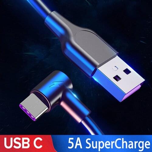 90 Degree 5A Cable Super Charge Usb C Charging Cord Phone Charger Kabel Usb Tipe C for Xiaomi Redmi Note 7s 7 Pro K20 Pro Mi9 SE