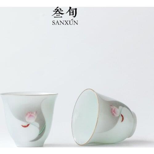 Lotus ceramic cups sample tea cup home of kung fu tea set shadow celadon pastel small tea cup lamp that master list