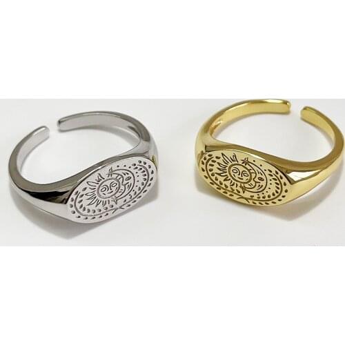 1pc INS Authentic S925 Sterling Silver FINE Jewelry Gold /White Sun Moon Oval Band ring adjust TLJ1106
