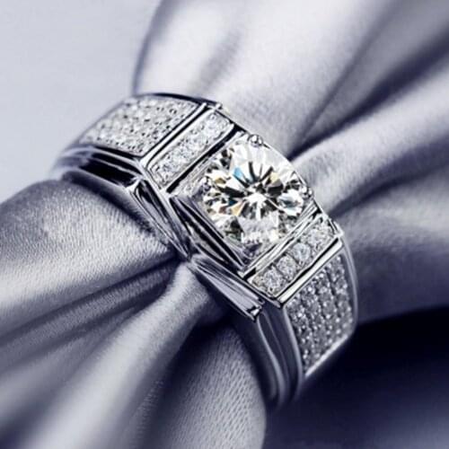 Ofertas Simple Zircon Open Ring for Men Trendy Wedding Party Engagement Rings Jewelry Adjustable Hand Accessories