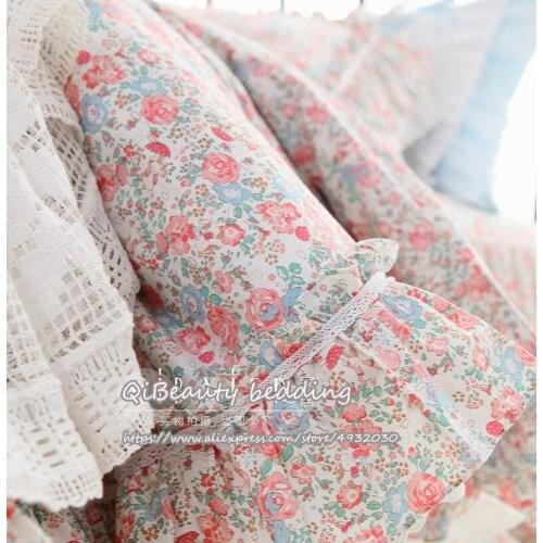 Four-piece set of fresh and small floral lotus leaf rural style cotton quilt cover Queen size for home autumn bed cover