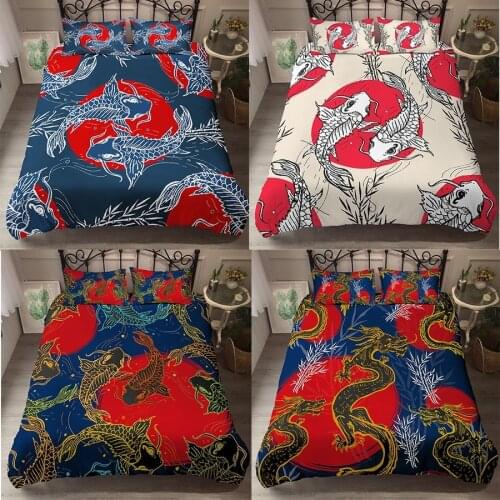 Cartoon Printed Duvet Cover Set Queen Super King Size Animal Fish And Dragon Bedding Set Quilt Cover Bedclothes With Pillow Case