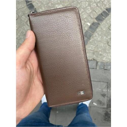 Karali Leather Phone Compartment Brown Zipper Genuine Leather Wallet