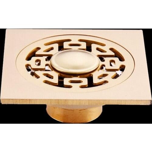 Square Antique Brass Shower Floor Drain Bathroom Kitchen Deodorant Square Waste Drain Strainer Cover Grate Balcony Drain Tool