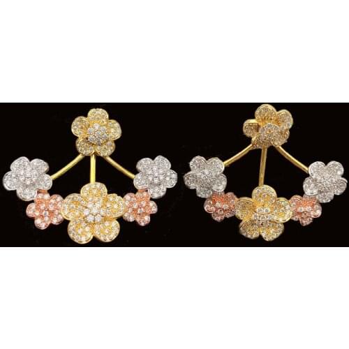 Lanyika Elegant Micro Pave Five-Petaled Flowers Earring Stud for Women Wedding Party Popular Fashion Jewelry Best Gift