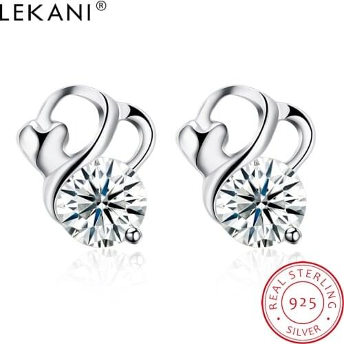 LEKANI Sterling Silver 925 Jewelry For Women Irregular Heart Surround Stud Earring Clear Cubic Zirconia Earrings Accessories