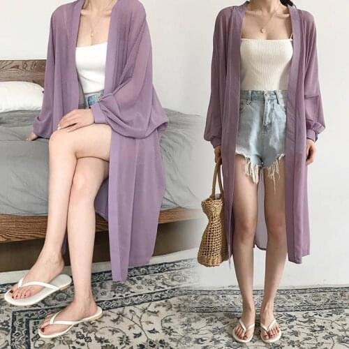 Geskeey Bohemian Summer Beach Wear Long Kimono Cardigan Solid Chiffon Tunic Women Tops Blouse Shirt Sarong Plage