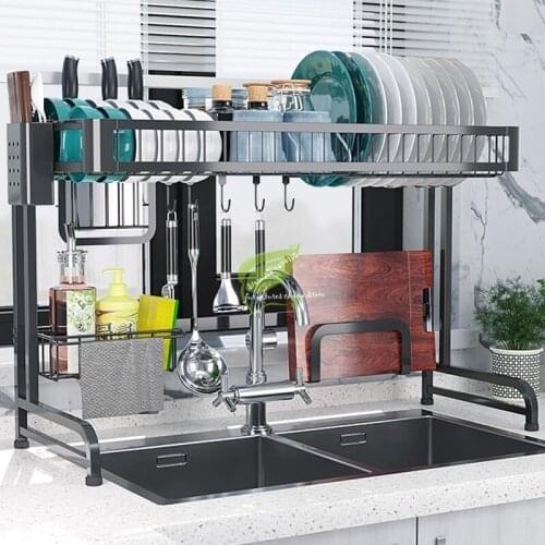 Metal Dish Drainer Sink Holder Strong Bearing Capacity Plate Rack Kitchen Dryer Wall Hooks Organizer Storage Shelf