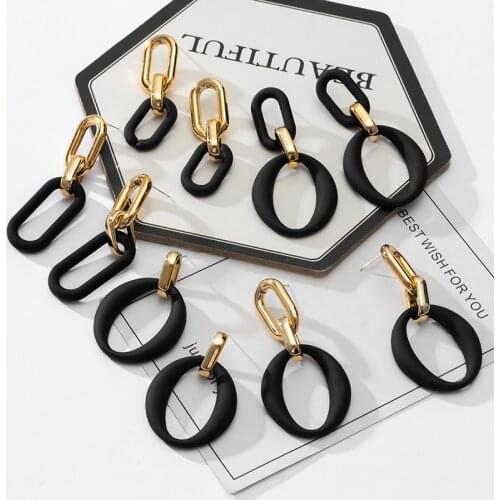 LOVR Fashion Chain Drop Earrings for Women Geometric Chain Earrings Twisted Black Dangle Earrings 2021 Trend Female Jewelry Gift
