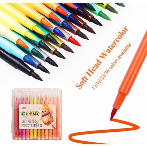 MOKEELO Soft Head Watercolor Pen/Brush/Marker 12/18/24/36 Colors Washable Drawing Hook Line Hand Painted Watercolor Brush 806