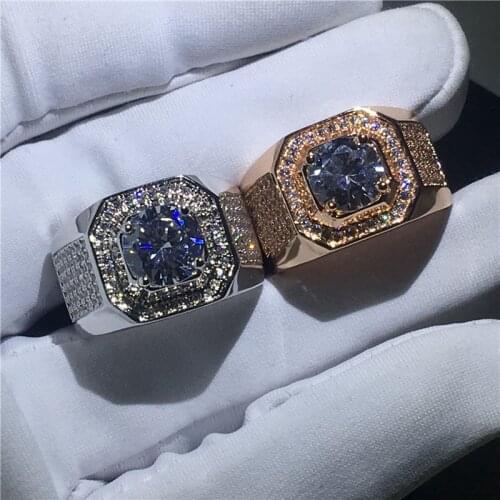 Luxury Jewelry Mens 925 Sterling Silver&rose gold 1.5ct Diamant paev cz Stone ring Engagement Wedding Bands boys Sz 7-13 gift