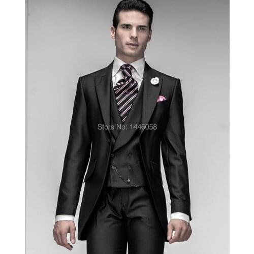 New Arrival Morning Style Slim Fit Black Wedding Suits For Men Groom Tuxedos Wedding Suits Groomsmen (Jacket+Pant+Vest)