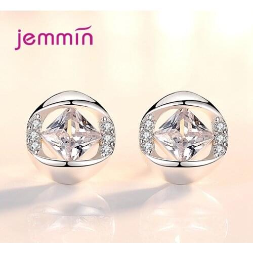 925 Sterling Silver Stud Earrings Trendy Design Sparkling Cubic Zirconia Best Gift For Women Girls Party Appointment Two Colours