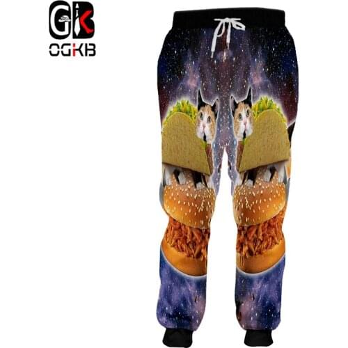 OGKB Women/mens Casual Sweatpants Print Hamburger Alien Cat 3d Sweat Pants Unisex Couple Long Drawstring Haren Joggers Pants
