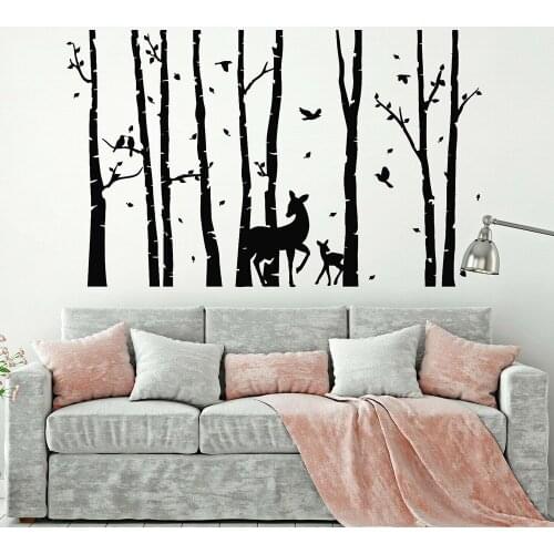 Deer and Bird Vinyl Wall Decal Deer Forest Animals Tree Nature Living Room Home Bedroom Wallpaper Art Mural M309
