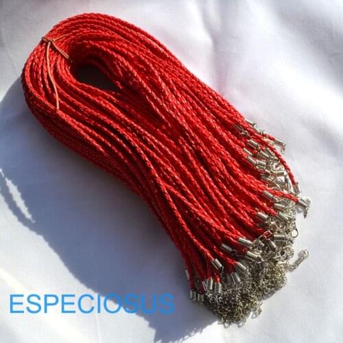 DIY Necklace Handcraft Accessories Leather Rope with Buckle 45CM Red Color Pendant Making Findings Chains Twisted Wire 5pcs